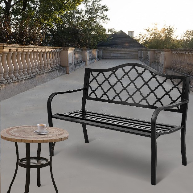 Tangkula Outdoor Chair Garden Patio Bench Cast Iron Frame Black