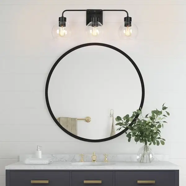 3-Light Modern Black Bathroom Vanity Lights Linear Wall Sconce with Globe Glass - 24.5