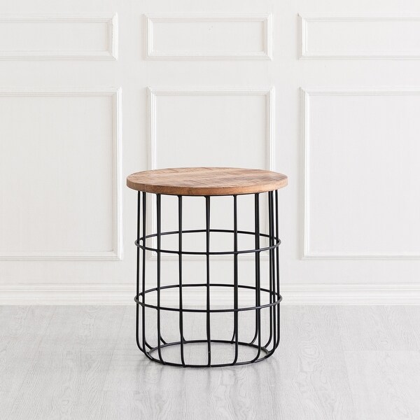 MH London Auxon Side End Table With Sturdy Metal Cage Base - 15.70