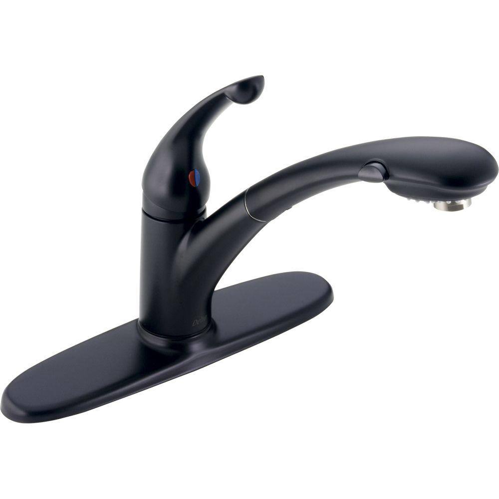 Delta Signature Single-Handle Pull-Out Sprayer Kitchen Faucet In Matte Black 470-BL-DST