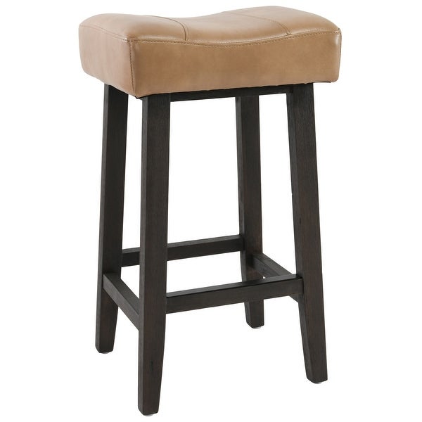 26 Inch Wooden Frame Leatherette Backless Counterstool， Beige