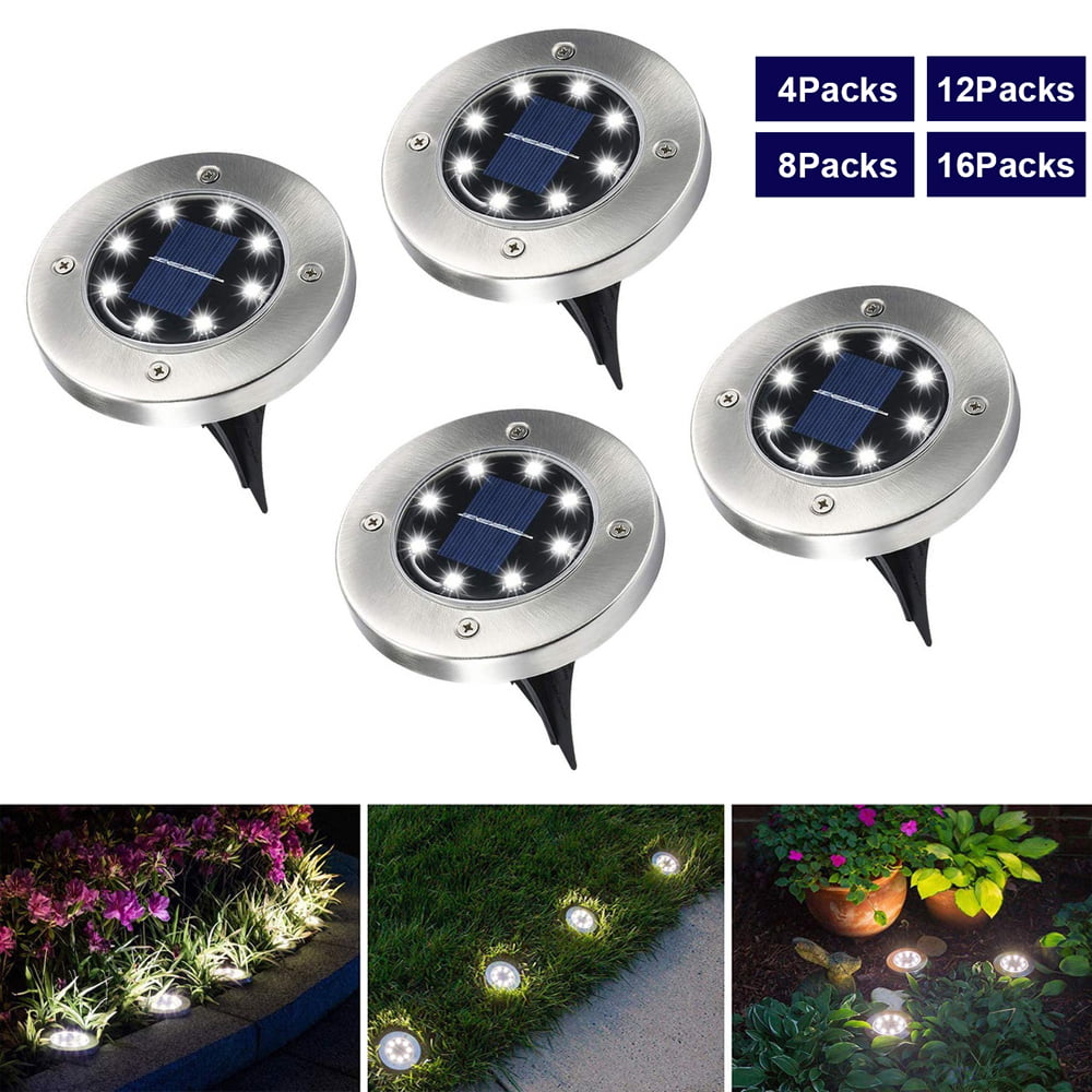 Kqiang 4-16X 8 Led Solar Power Flat Buried Light In-Ground Lamp Outdoor Path Garden