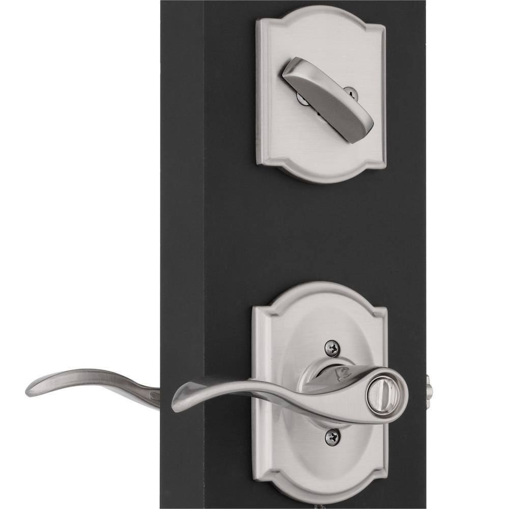 Schlage Accent Satin Nickel Single Cylinder Deadbolt and Keyed Entry Door Handle with Camelot Trim Combo Pack FB55N V ACC 619 CAM