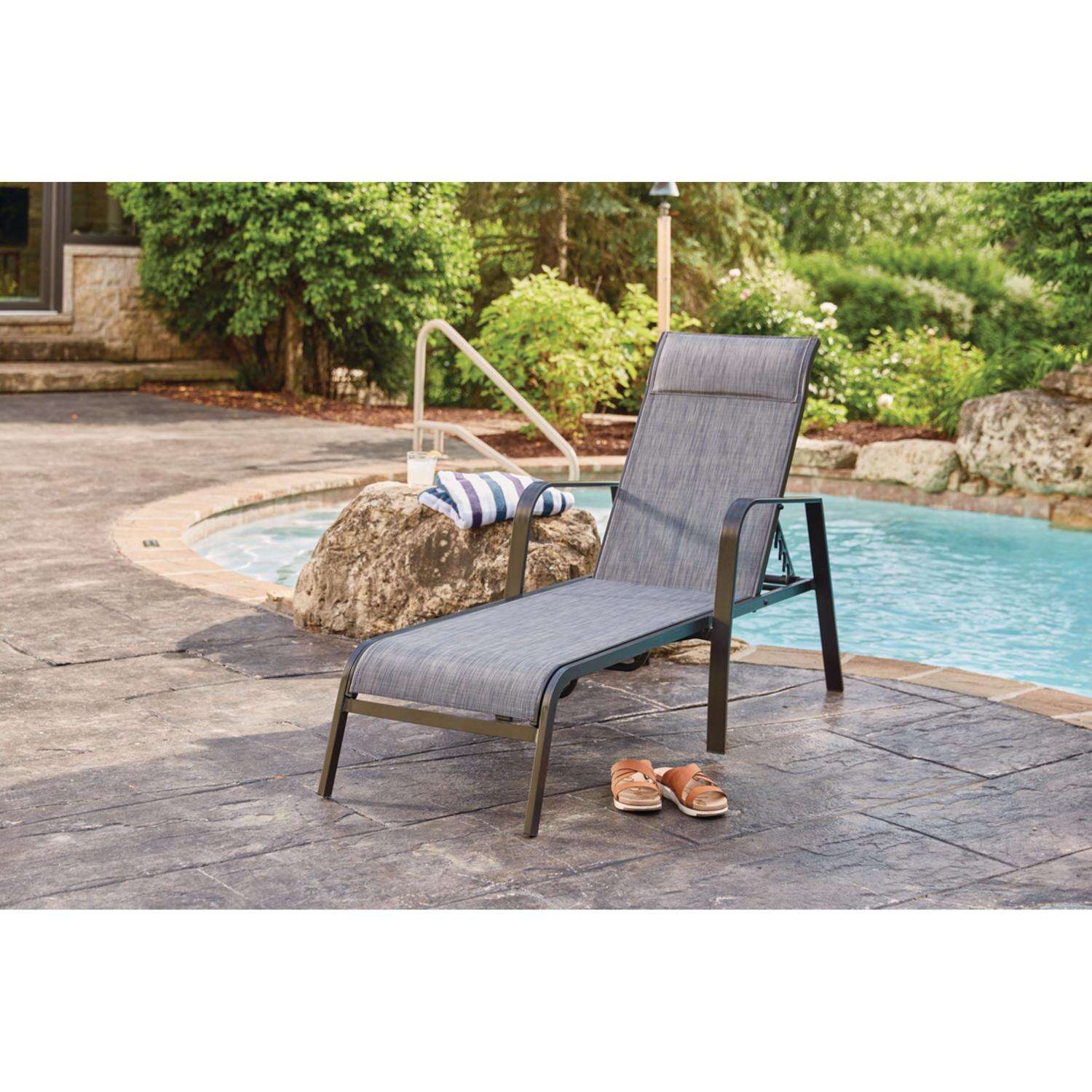 Living Accents Pacifica Black Aluminum Frame Sling Chaise Lounge Blue