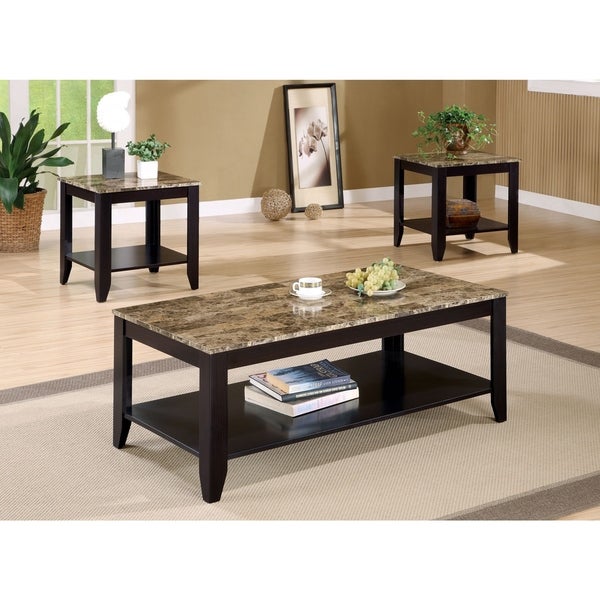 Coaster Furniture Flores Cappuccino 3-piece Occasional Table Set with Shelf