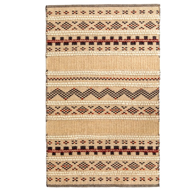 Deerlux Handwoven Boho Beige Textured 100 Wool Flatweave Kilim Rug 2 x27 X 3 x27