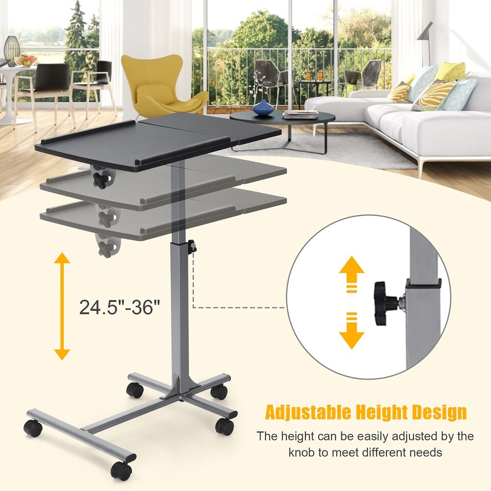 Rolling Laptop Desk Cart Notebook Desk Stand Height Angle Adjustable