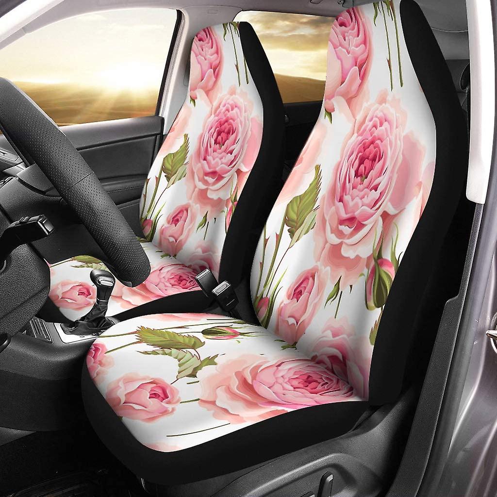 Set Of 2 Car Seat Covers Rose Flower Universal Auto Front Seats Protector Fits For Car，suv Sedan，truck D---43224