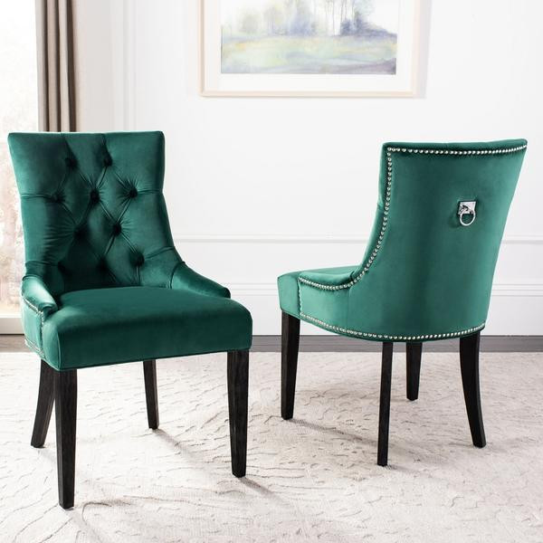 Spruce 19  x27 x27Tufted Ring Chair set of 2 Emerald / Espresso   Contemporary   Dining Chairs   by AED Luxury Home Decor  Houzz