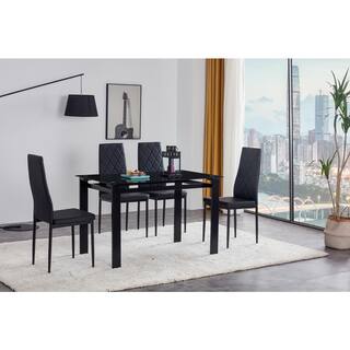 5- Piece Kitchen Tempered Glass Dining Table Set Black CUU241S00001