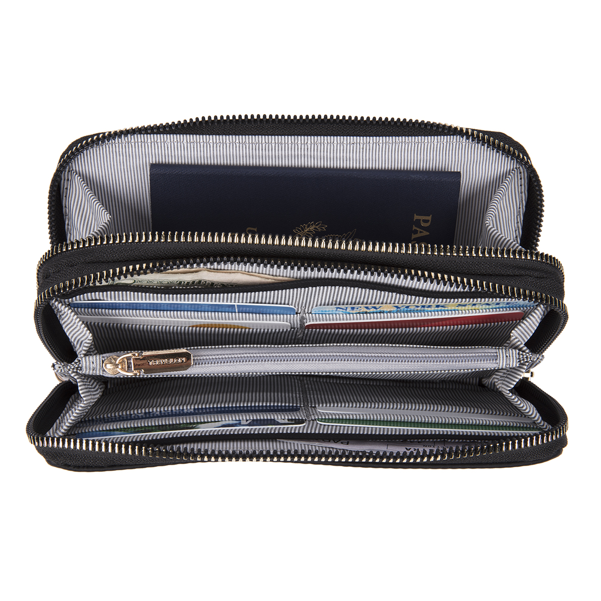 Travelon RFIDBlocking Black Double Zip Wallet