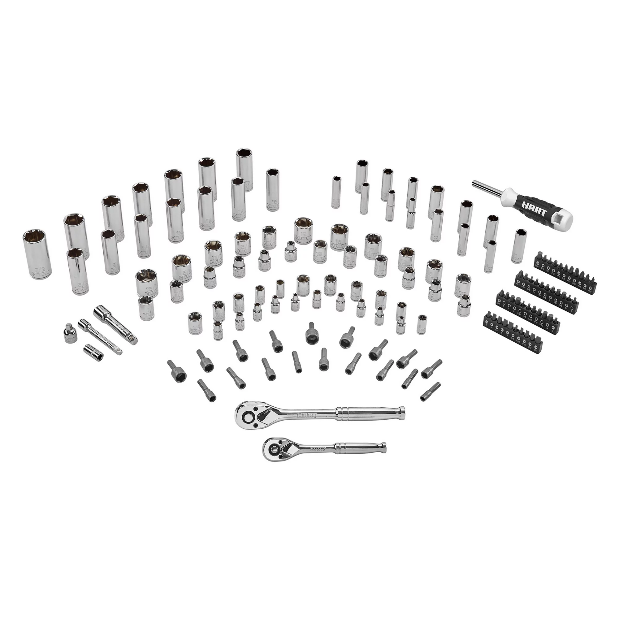 HART HHMTS402 140-Piece 1/4 and 3/8-inch Mechanics Tool Set， Chrome Finish