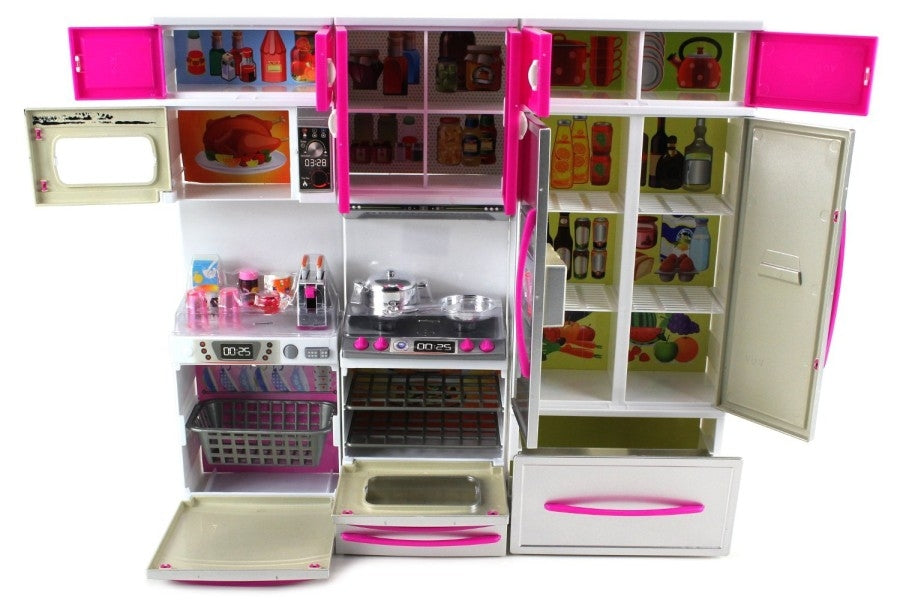 Link Little Princess Modern Kitchen Full Deluxe Kit Kitchen Playset Comes With Refrigerator, Stove, And Microwave