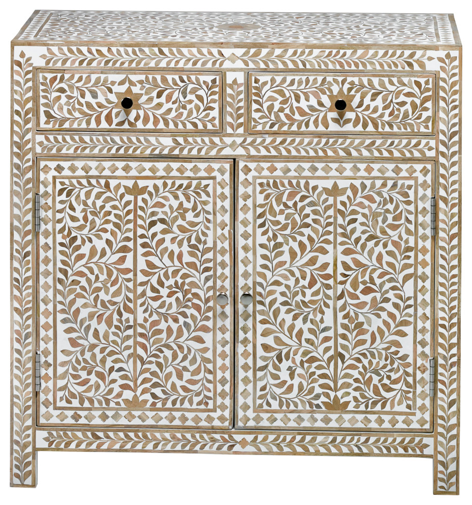 36 quotGold Bone Inlay Pastel Floral Accent Chest Cabinet   Mediterranean   Accent Chests And Cabinets   by Sideboards and Things  Houzz