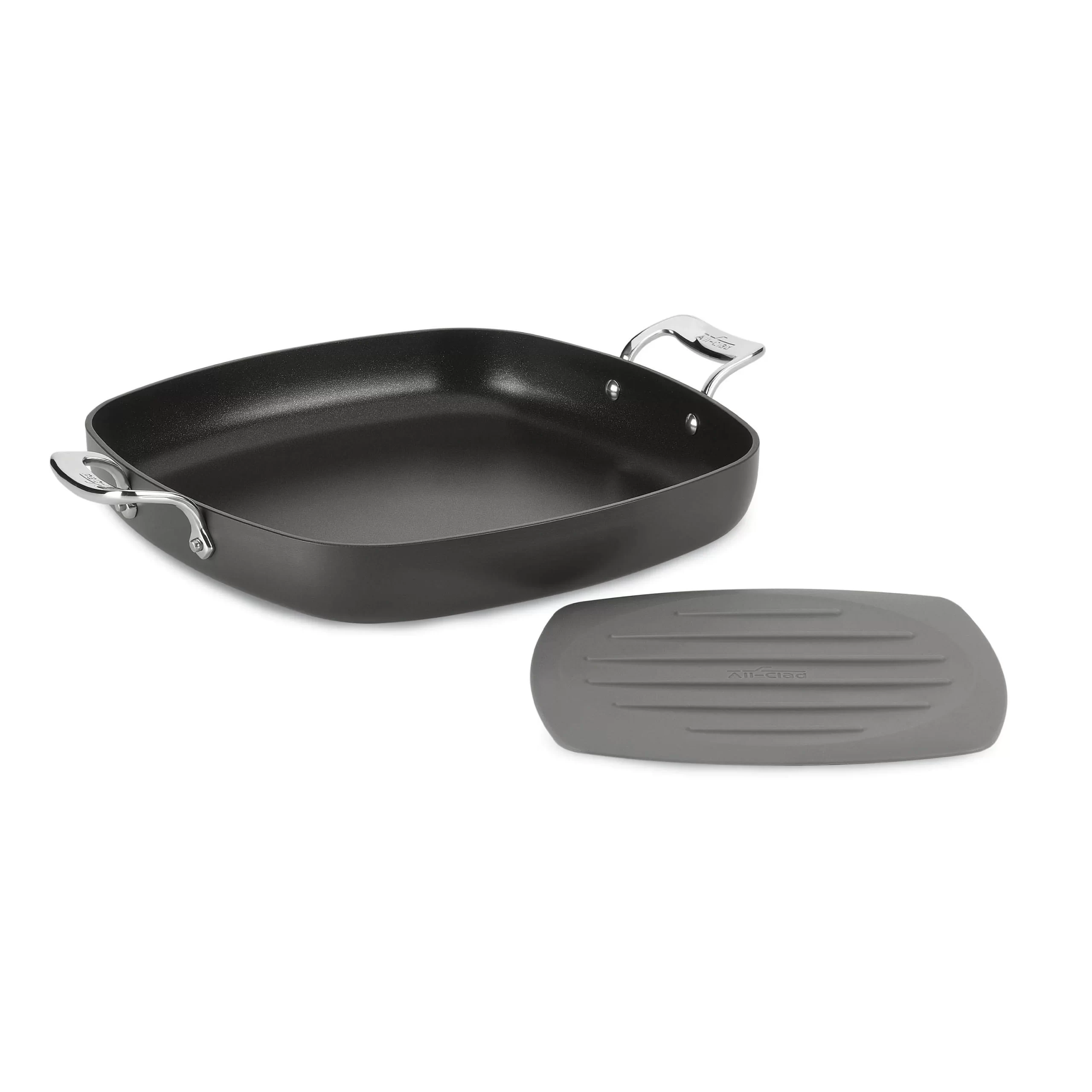 All-Clad Essentials Nonstick Hard Anodized Square Pan with Trivet， 13 inch， Black