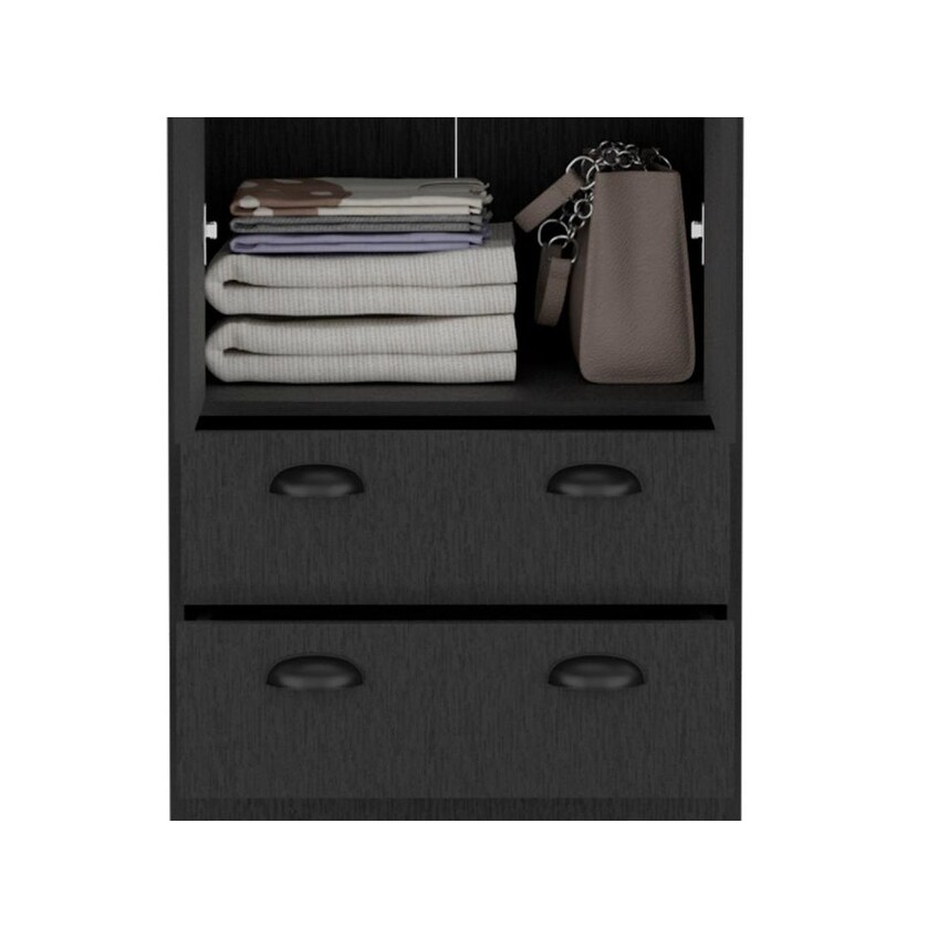 Minimalist Storage Cabinet  Clothes Locker  Classic 2 Drawers 2 Door Armoire Organizer  Suitable for Bedroom  Cloakroom