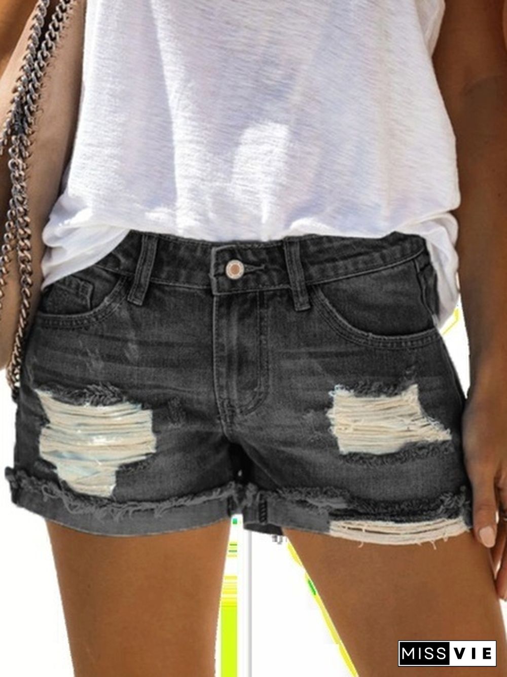 XS-5XL Plus Size Summer Women's Fashion Denim Shorts Blue Jeans Ripped Casual Pants High Waist Denim Pants Cool Streetwear