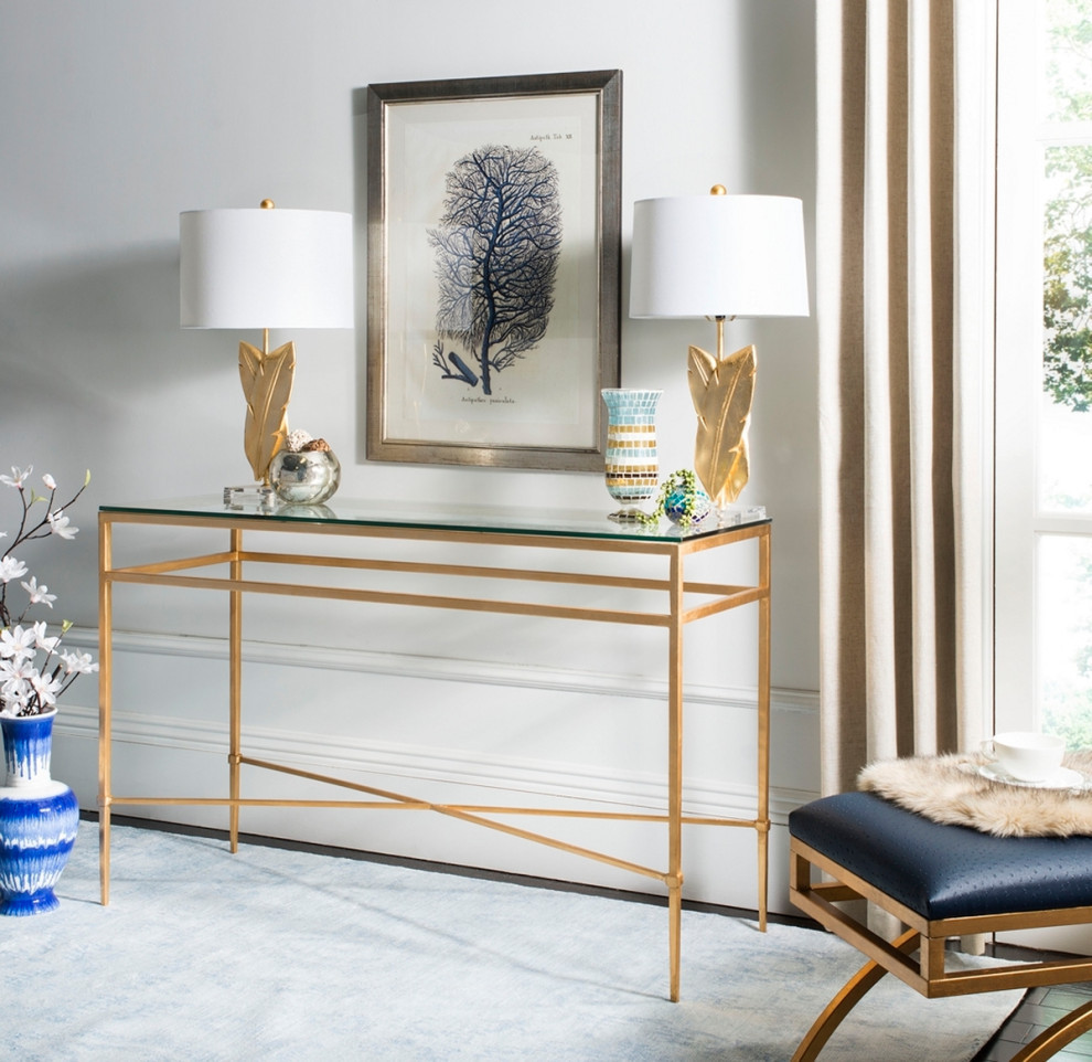 Mican Antique Gold Glass Console Table   Contemporary   Console Tables   by AED Luxury Home Decor  Houzz