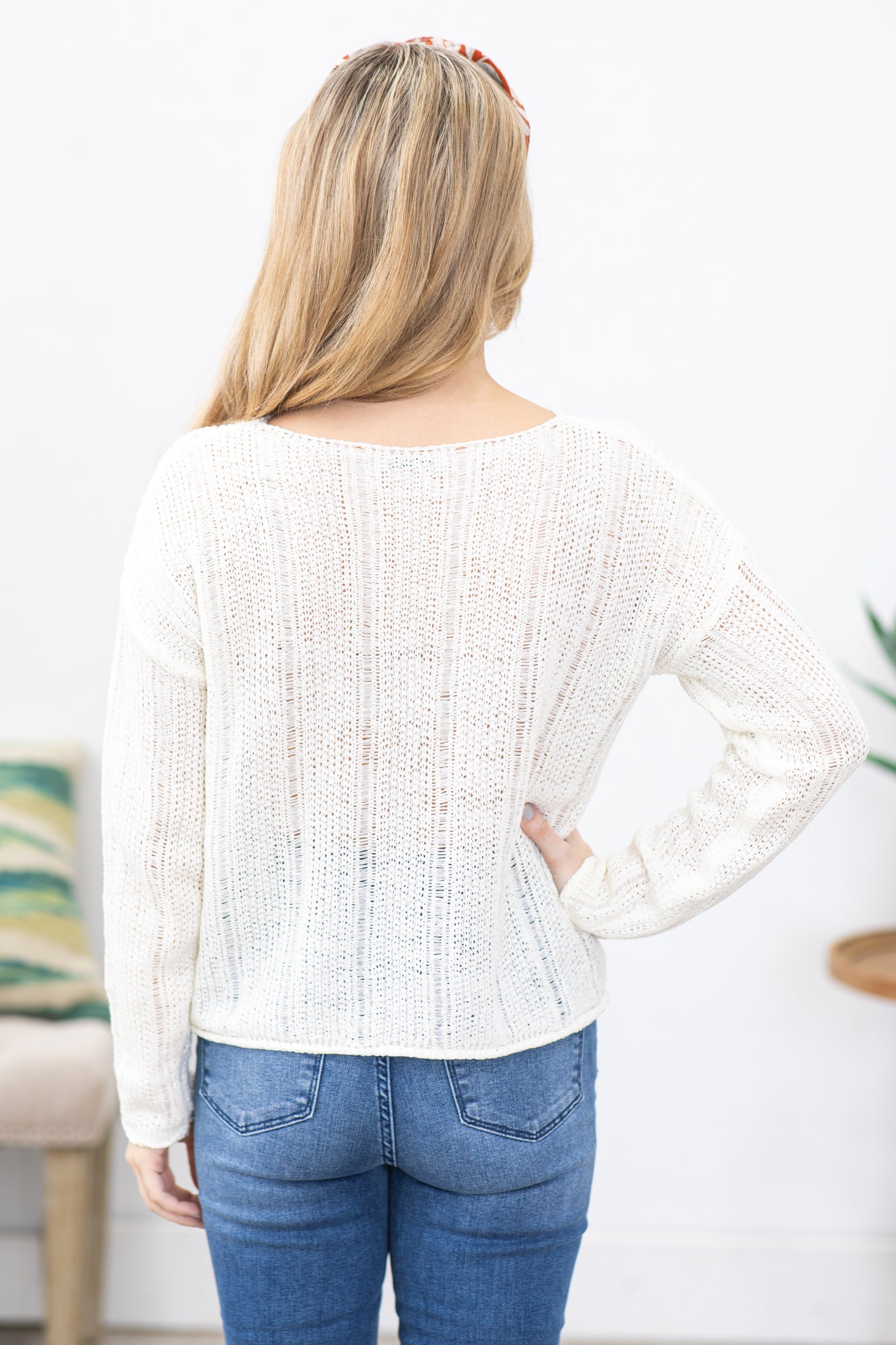 Ivory Boat Neck Lightweight Sweater
