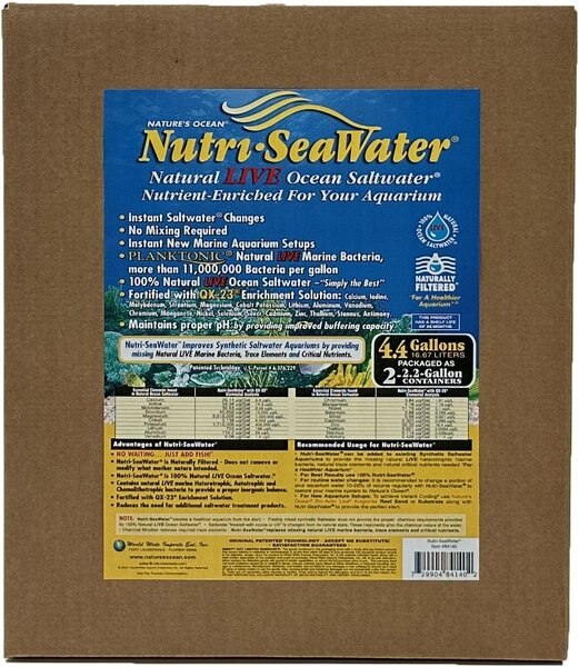 Nature's Ocean Nutri-SeaWater Natural Live Ocean Aquarium Saltwater， 4.4-gal jug