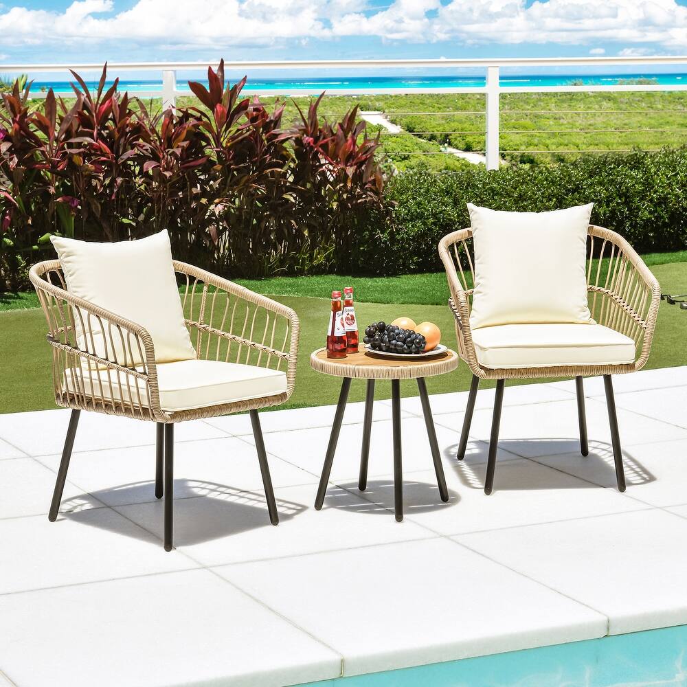 Moasis 3 Piece Bistro Set Patio Wicker Conversation Chairs with Coffee Table