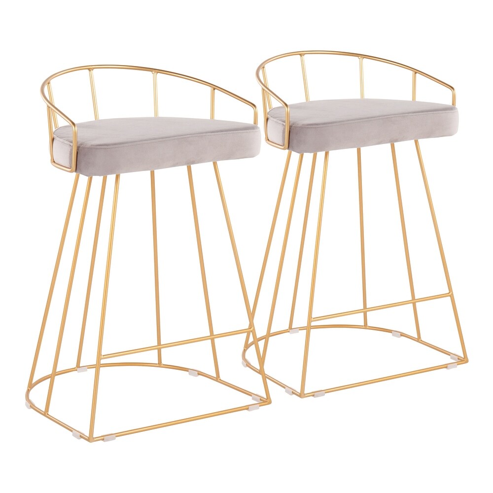 Canary Contemporary Counter Stool in Gold and Velvet (Set of 2)