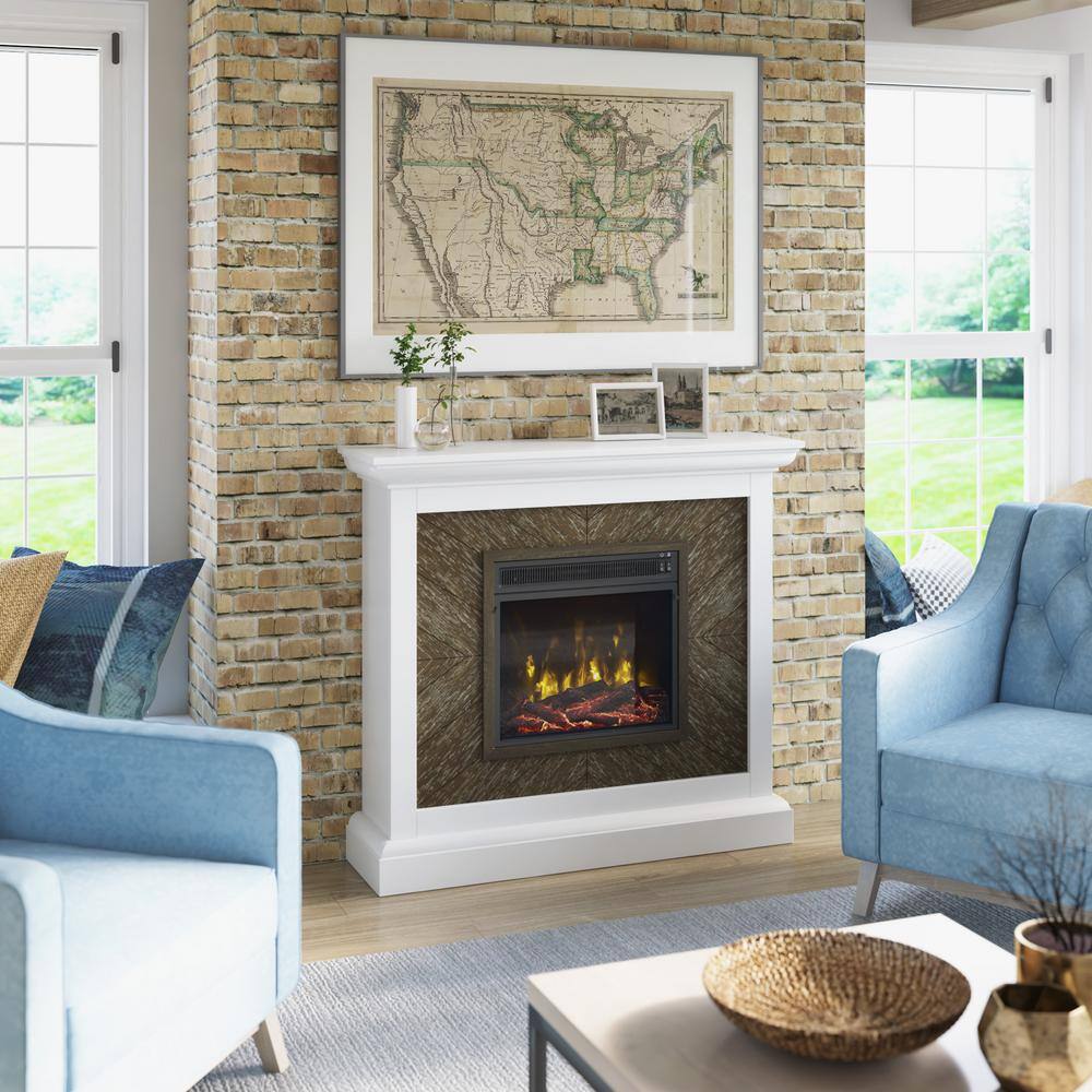 Twin Star Home 42 in. Wall Mantel Freestanding Electric Fireplace in White 18WM631-TPT01S