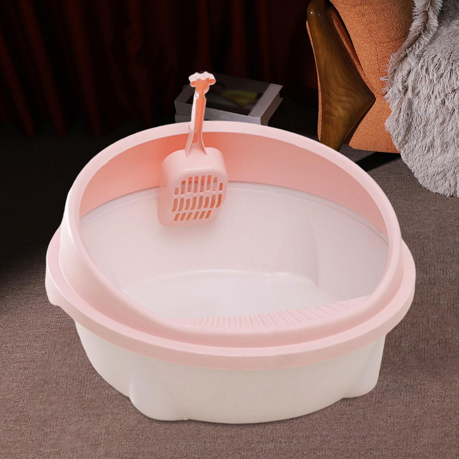 Cat Litter Box Durable with High Side Privacy Walls Cat Sandbox Semi Enclosed Bedpan Pet Litter Tray Kitty Litter Pan for Small Animals Cats pink