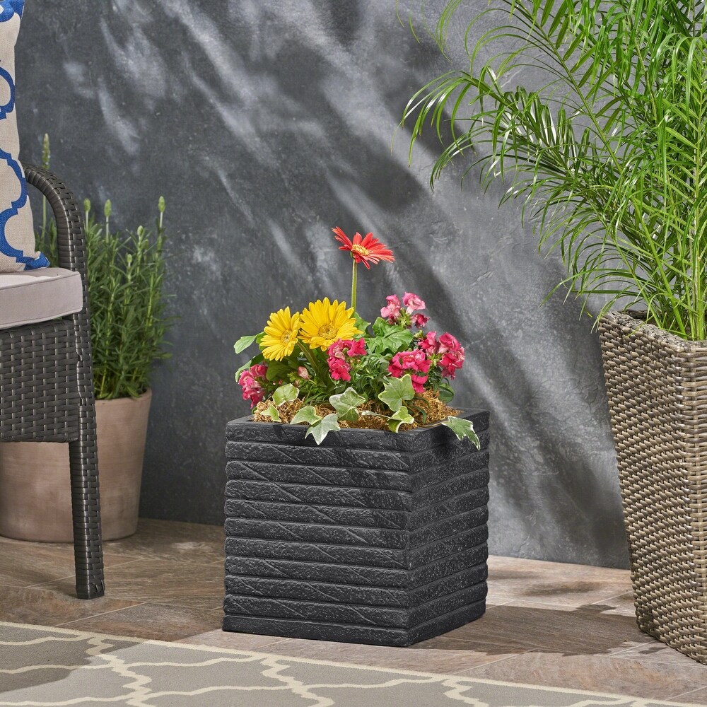 Kaden Square Riveted Lightweight Concrete Indoor/ Outdoor Planter by Christopher Knight Home