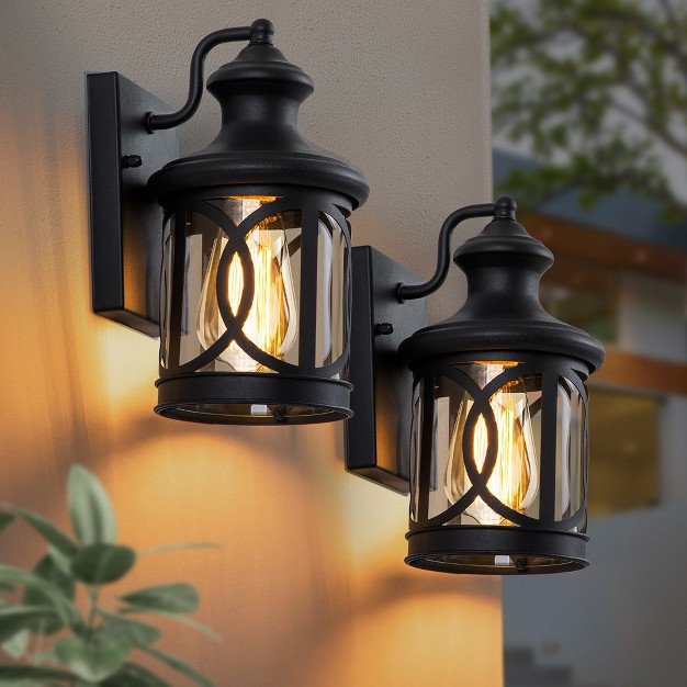 C Cattleya 2 pack 1 light Matte Black Outdoor Wall Sconce With Clear Glass Shade For House