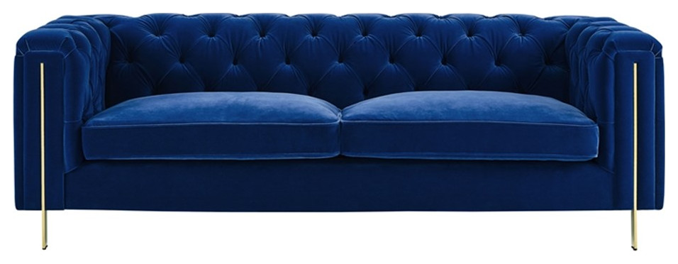 Charlene Blue Velvet Button Tufted Sofa   Contemporary   Sofas   by Homesquare  Houzz