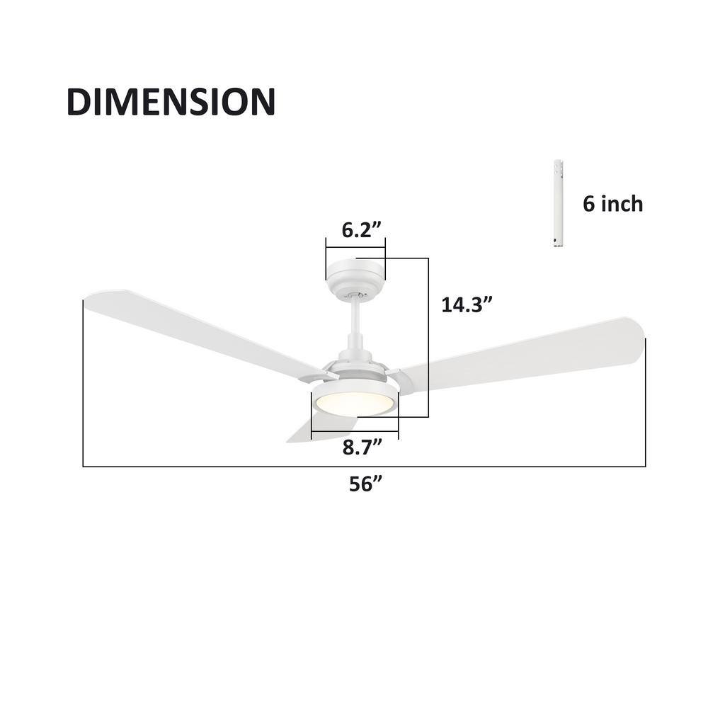 CARRO Veter 56 in. Dimmable LED IndoorOutdoor White Smart Ceiling Fan with Light and Remote Works with AlexaGoogle Home HS563B3-L22-W1-1