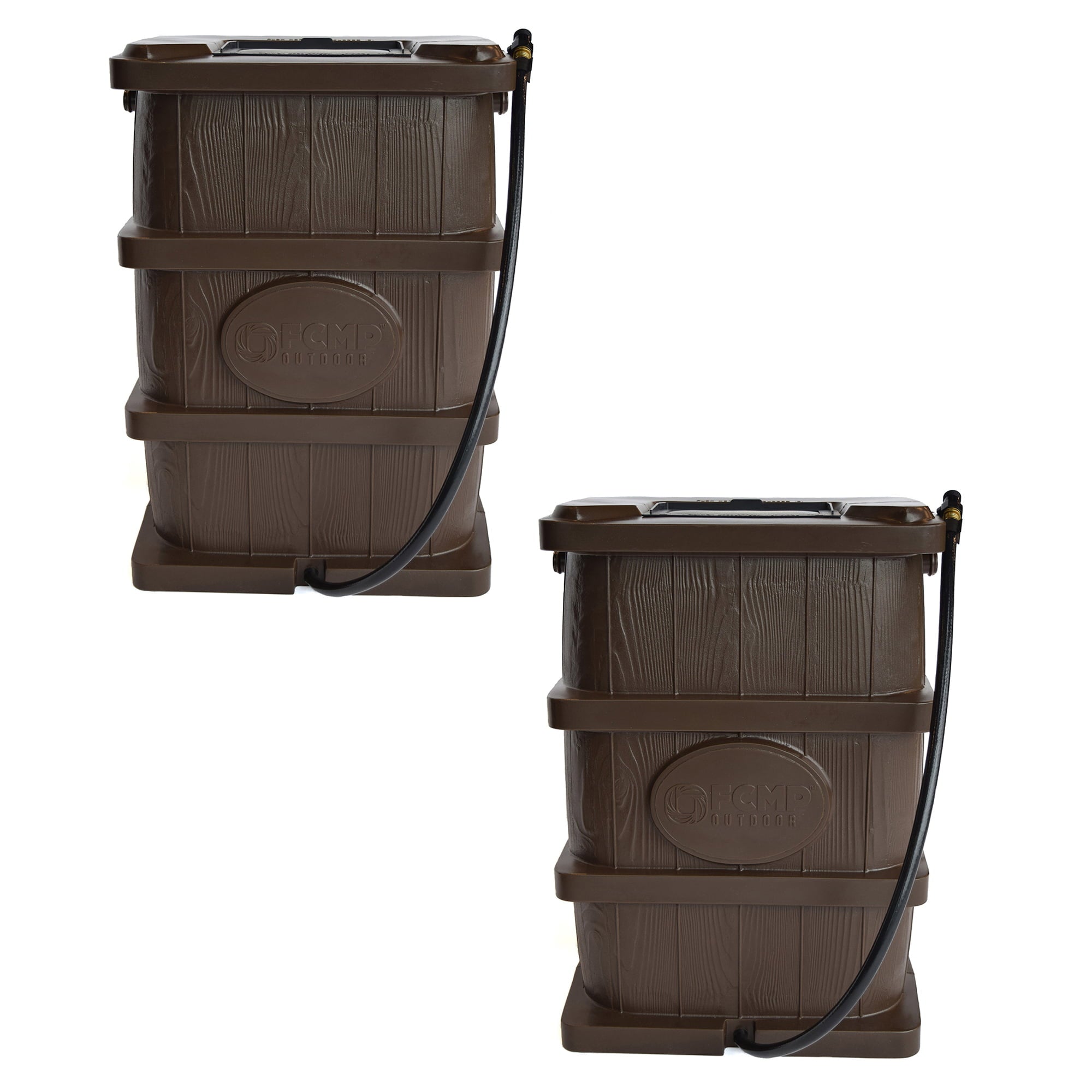 FCMP Outdoor WG4000-BRN Home Outdoor Wood Grain Rain Water Catcher Barrel， Brown  (2 Pack)