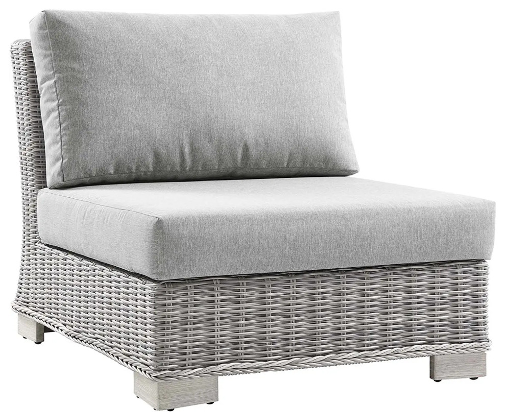 Outdoor Lounge Chair  Light Gray Wicker Frame With Armless Cushioned Seat   Tropical   Outdoor Lounge Chairs   by Decor Love  Houzz