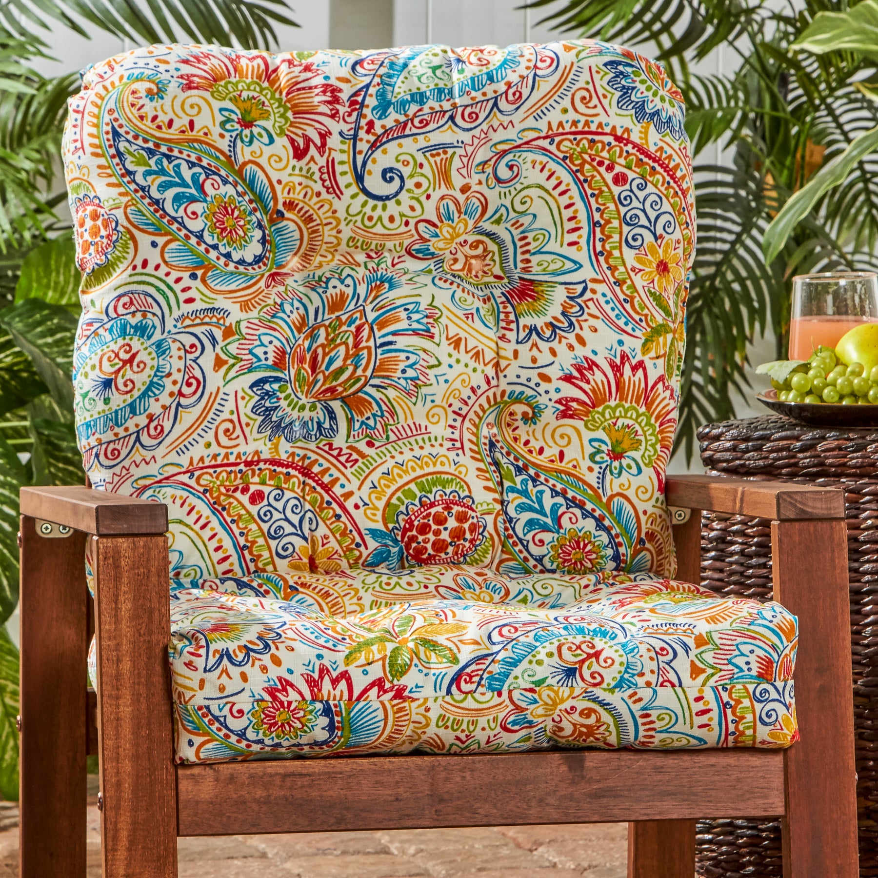 Greendale Home Fashions Jamboree Paisley 42 x 21 in. Outdoor Reversible Tufted Chair Cushion