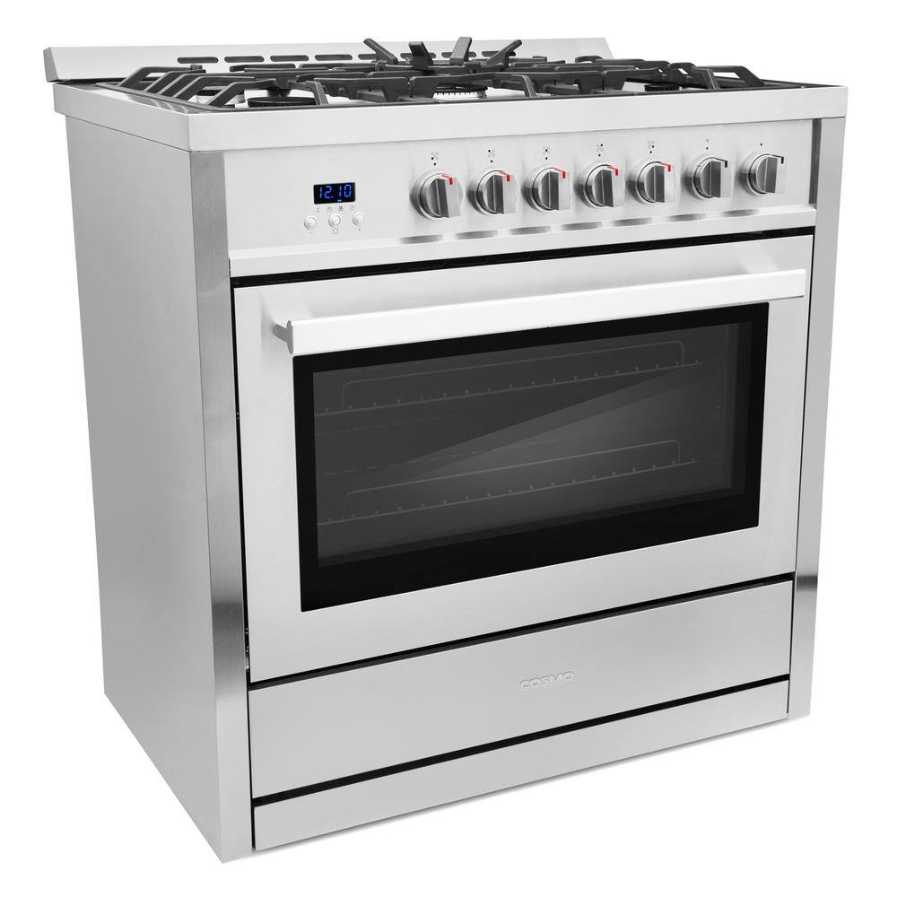 Cosmo 36 in. 3.8 cu. ft. Single Oven Gas Range with 5 Burner Cooktop and Heavy Duty Cast Iron Grates in Stainless Steel COS-965AGC