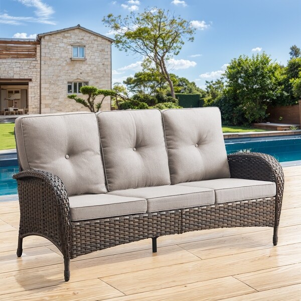 Gymojoy 3Seat Outdoor Wicker Sofa with Professional Outdoor Cushions