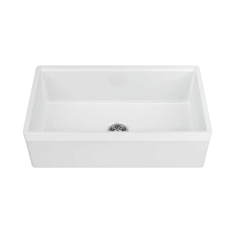 Empire Industries Yorkshire Farmhouse Fireclay 33 in. Single Bowl Kitchen Sink with Cutting-Board Grid and Strainer in White YO33S