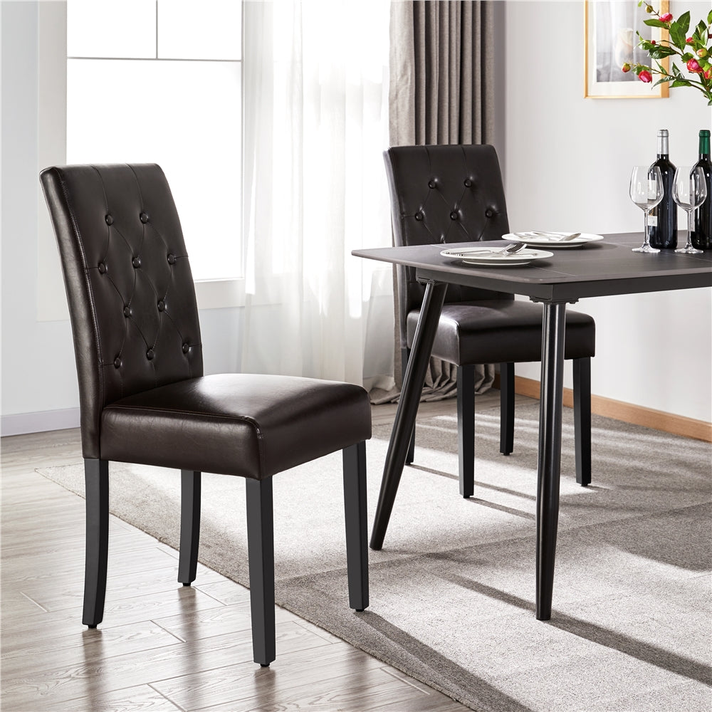 Alden Design Parson Faux Leather Dining Chair with Solid Wood Legs， Set of 2， Espresso