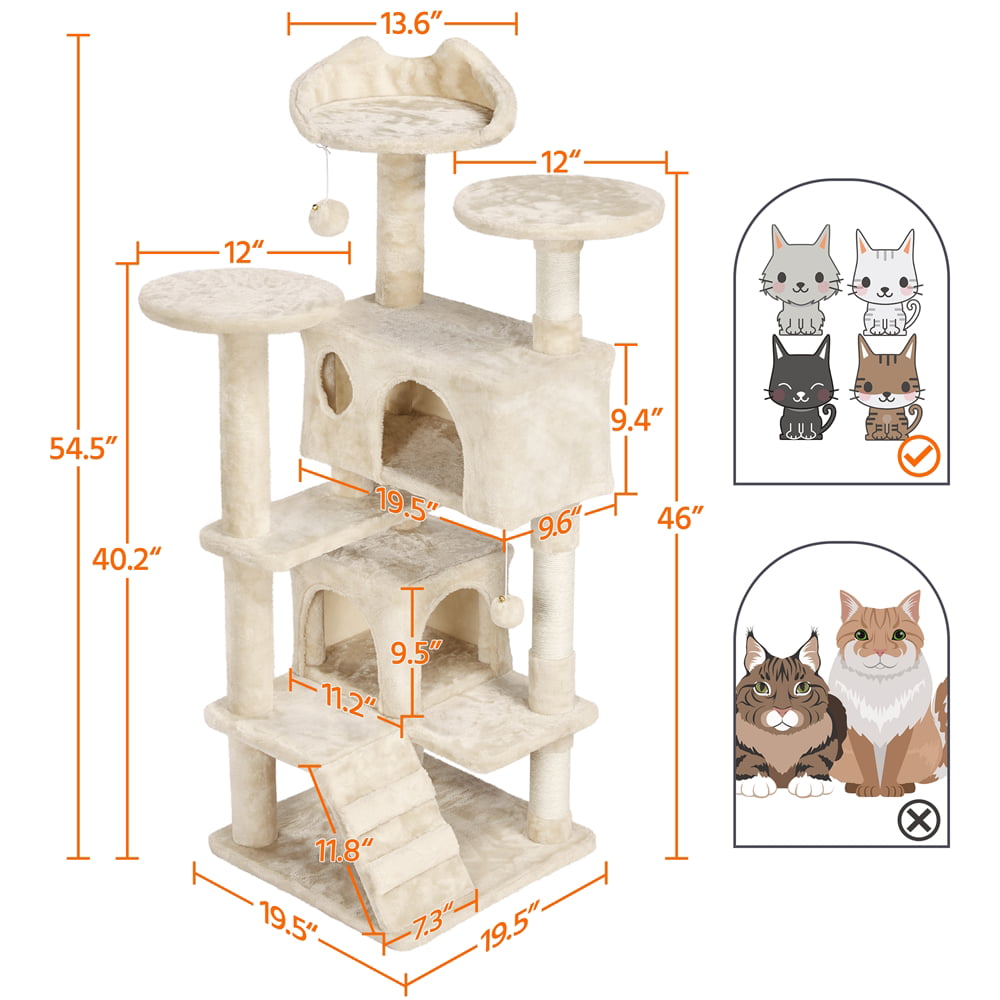 Easyfashion Cat Tree Tower Condo Scratching Post Kitten Furniture， Beige， 54.5