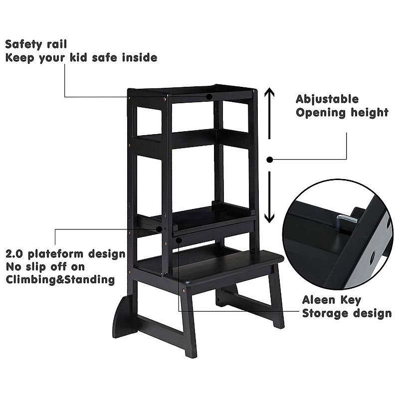 SDADI LT05G Mother's Helper Adjustable Height Kids Kitchen Step Stool， Black