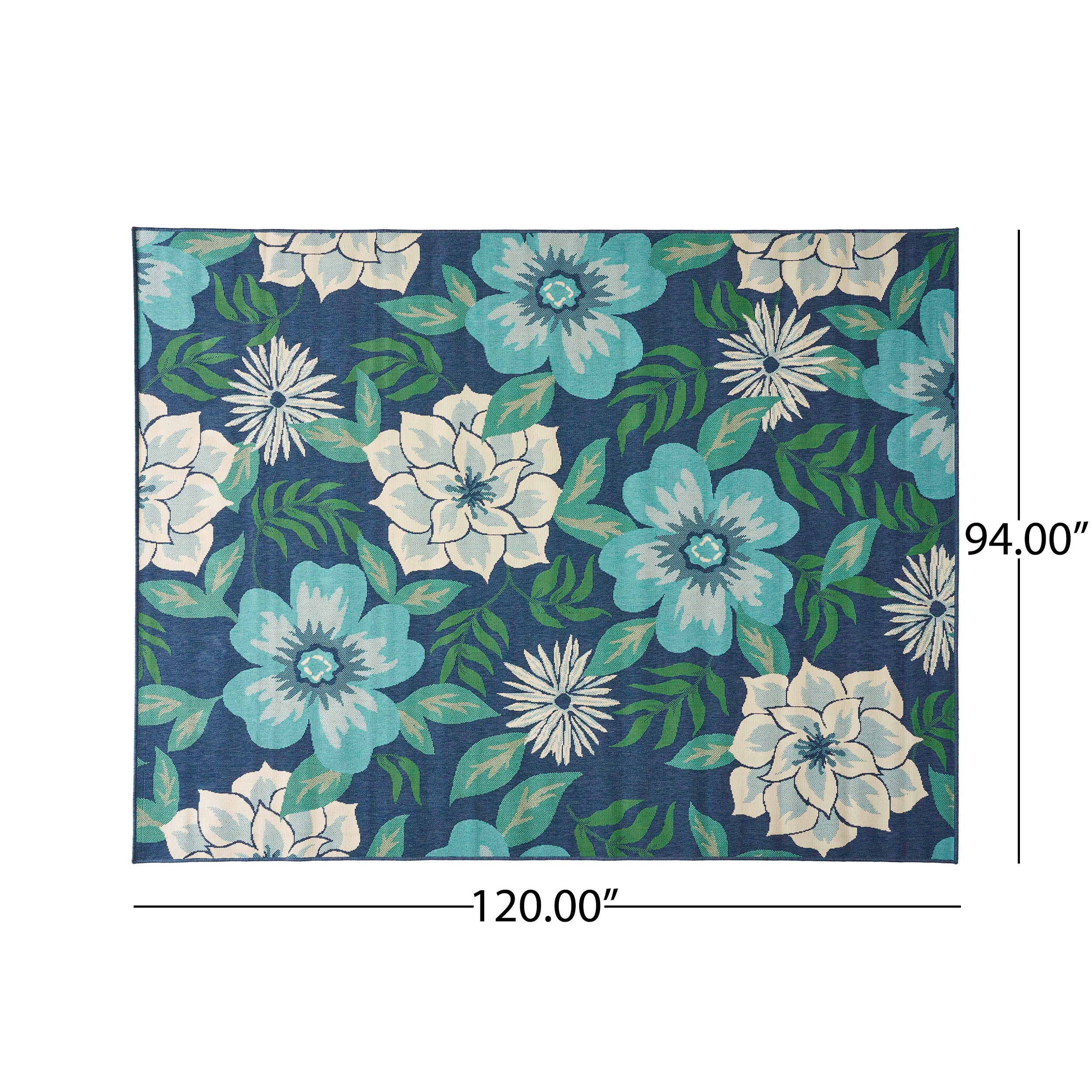 Truda Outdoor Floral Area Rug, Blue and Green