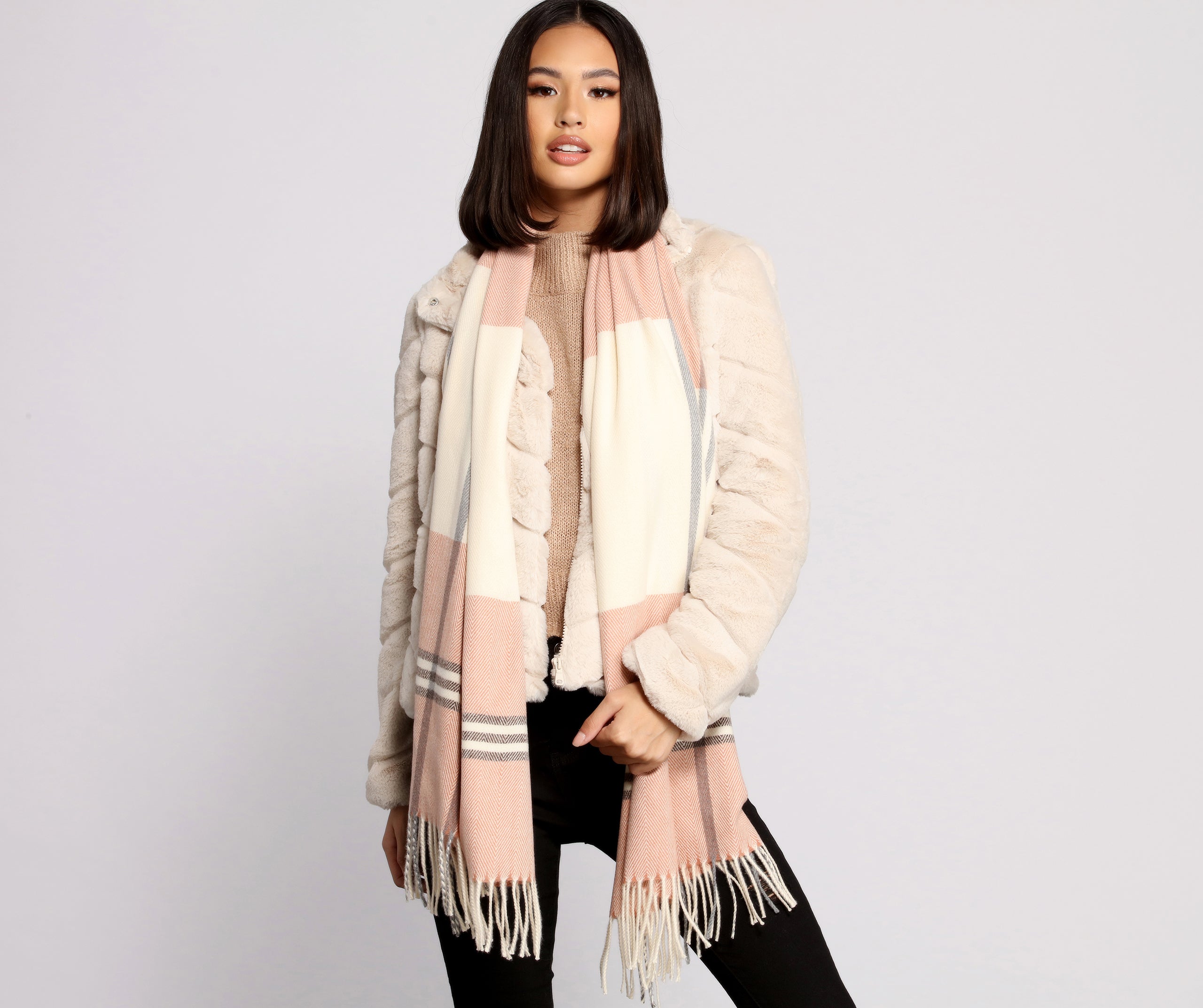 Cozy Feels Plaid Fringe Scarf