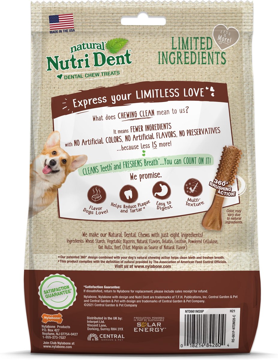 Nylabone Nutri Dent Small Limited Ingredients Filet Mignon Natural Dental Dog Treats