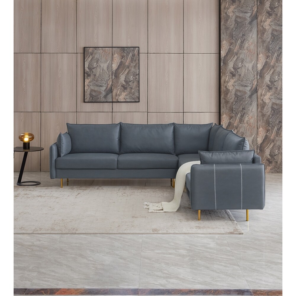 Technical Leather Sofa Sets L shape Sectional with Chaise  Dark Gray