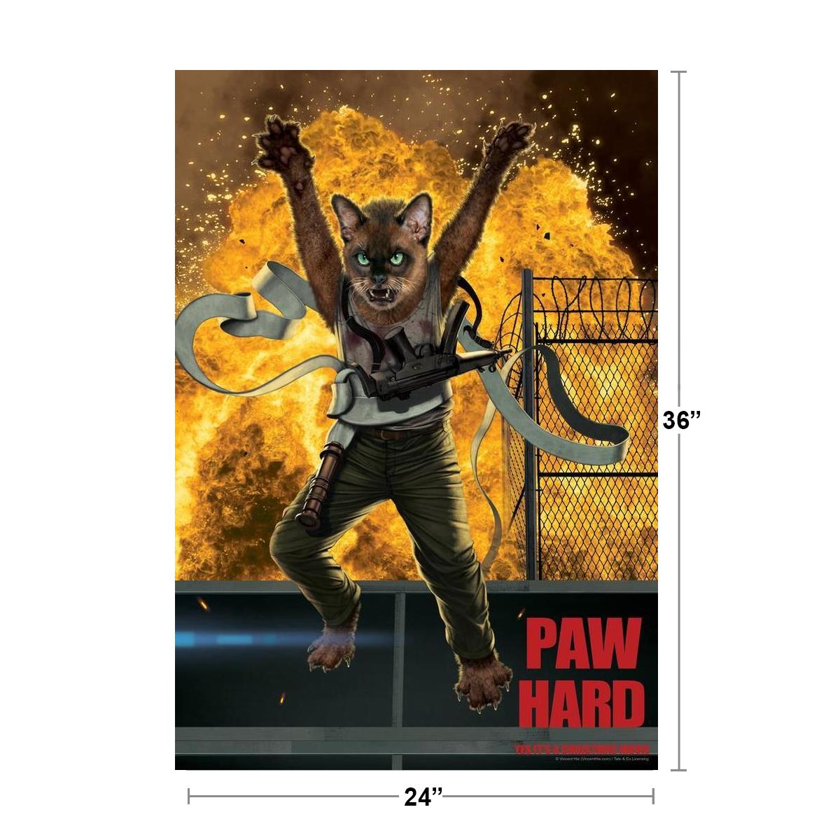 Laminated Paw Hard Cat Jumping From Explosion by Vincent Hie Action Thriller Die Movie Parody Funny Poster Dry Erase Sign 24x36