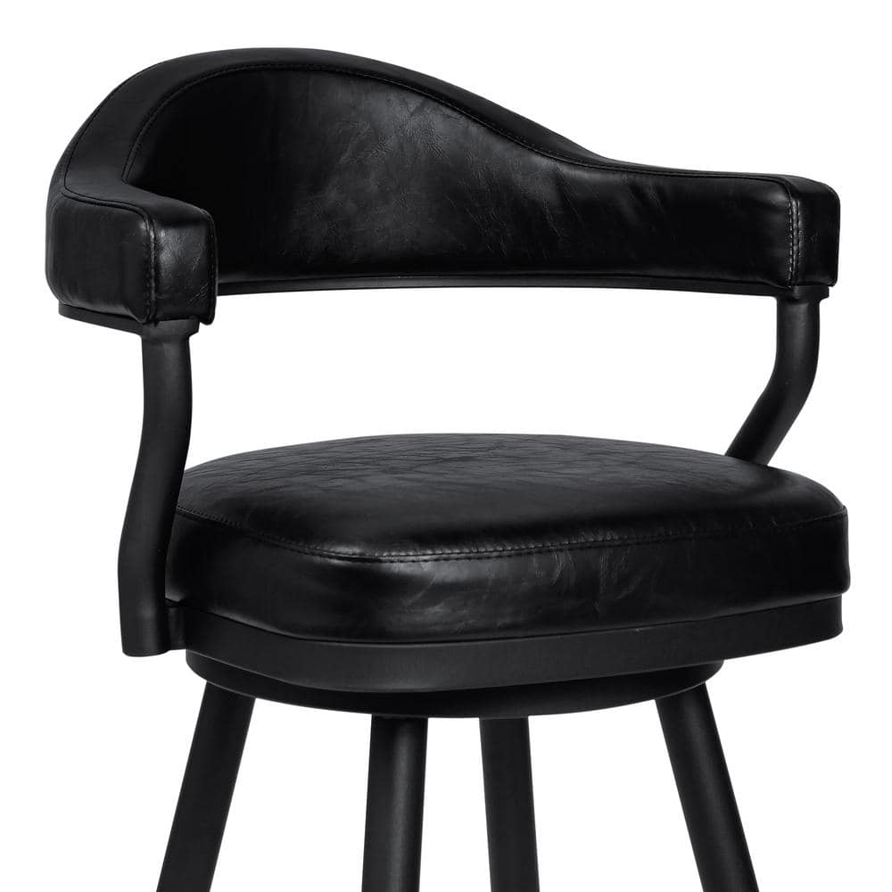 Armen Living Amador 30 in. Bar Height Bar Stool in a Black Powder Coated Finish and Vintage Black Faux Leather 721535746972