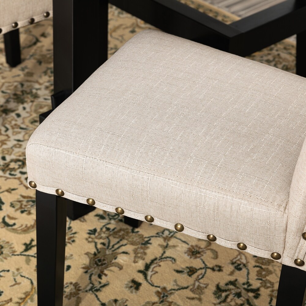 Glitzhome 38''H Set of 2 High Back Linen Fabric Studded Dining Chairs with Footpads