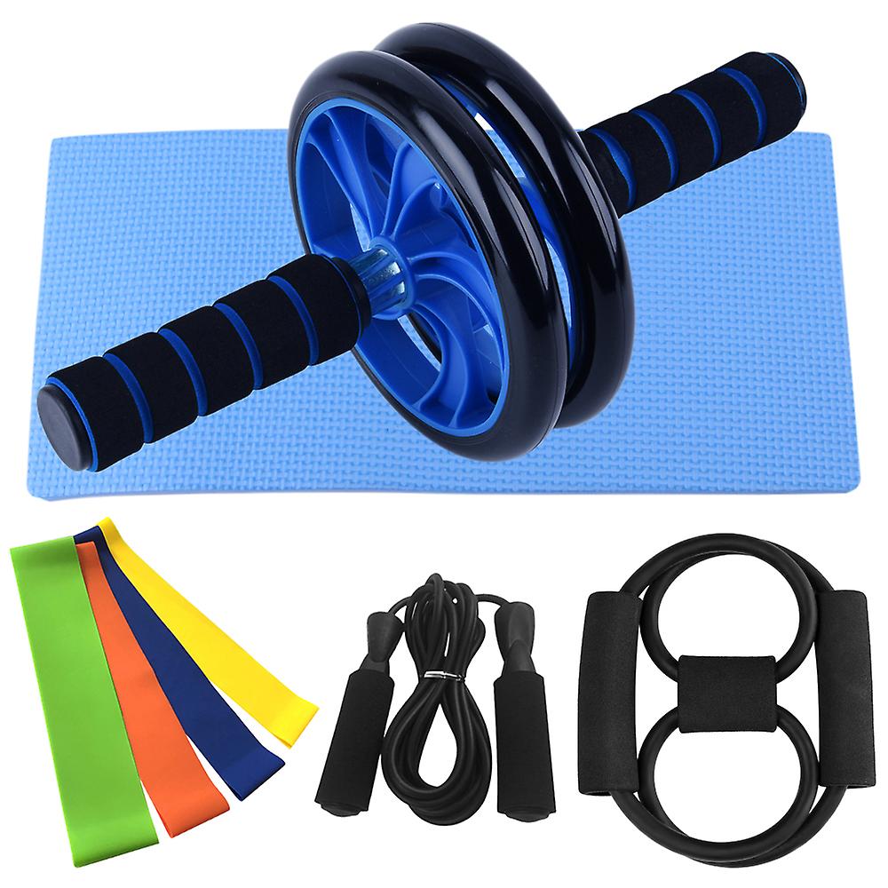 Home Gym Fitness Set Abdominal Roller Wheel 8 Shape Resistance Band Resistance Loop Band Jump Rope Pack Kit Navy Blue