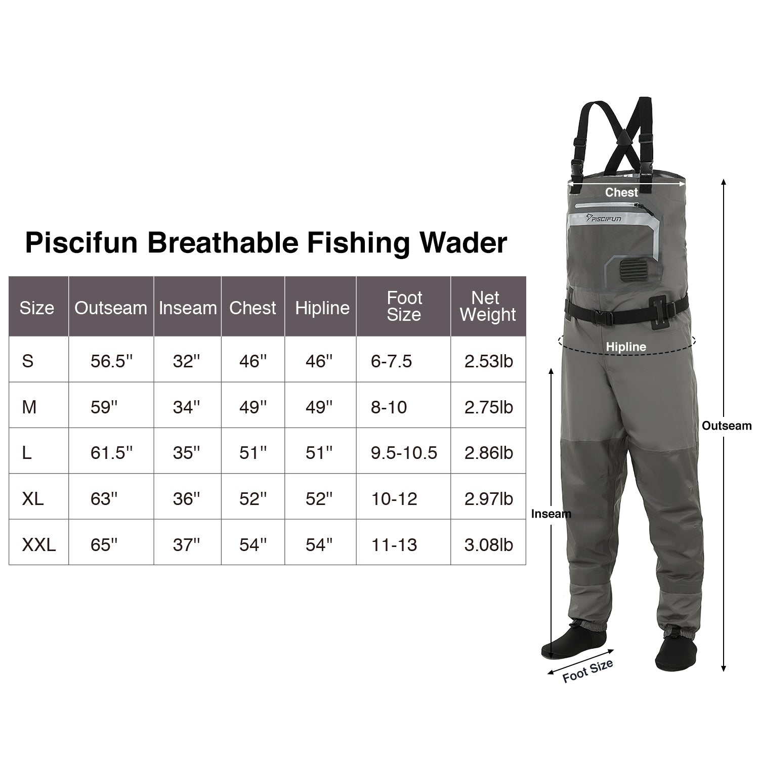 Piscifun® Breathable Chest Waders Stocking Foot Waders Fishing Waders Sale